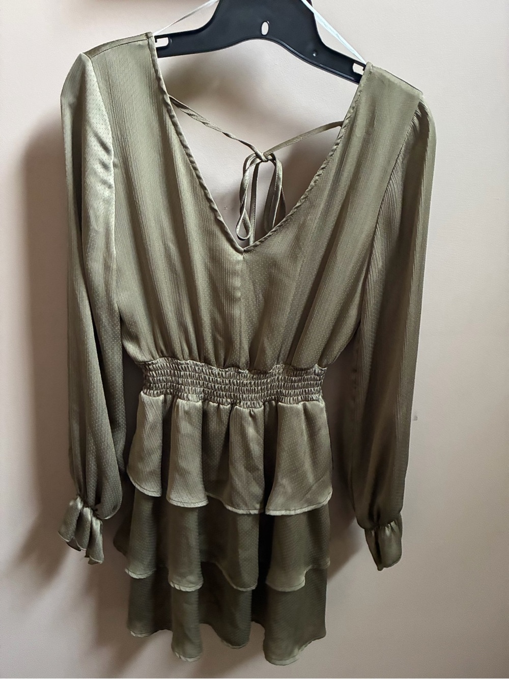 Altar'd State Sage Green V-Neck Tiered Mini Dress